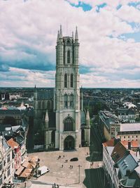 High angle view of townscape against sky in city