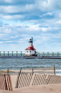 St joseph light house is a popular tourist landmark on the shores if lake michigan in the usa