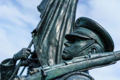 Close-up of military statue with rifle