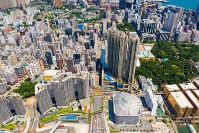 High angle view of buildings in city