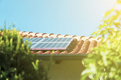 Low angle view of roof against clear sky