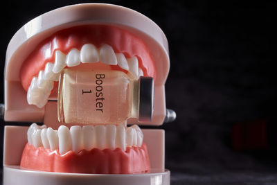 Close-up of dentures on table