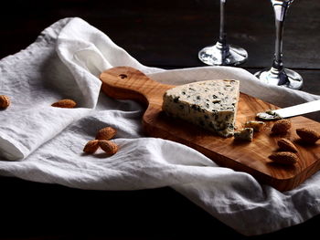 View of cheeseboard on a table