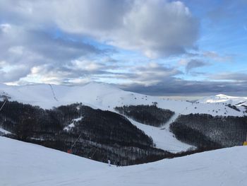 Scenic view of landscape against sky during winter