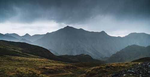 Scenic view of mountains against sky