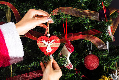 Midsection of person holding christmas tree