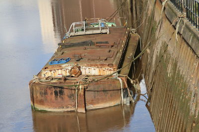 High angle view of abandoned boat in river