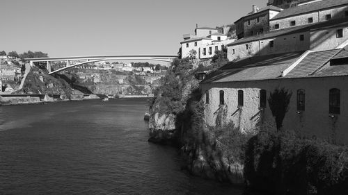 River amidst buildings against clear sky