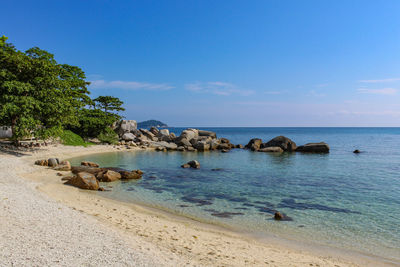 Scenic view of sea against blue sky