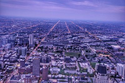 High angle view of cityscape at dusk