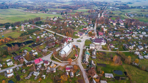 High angle view of townscape by road in city