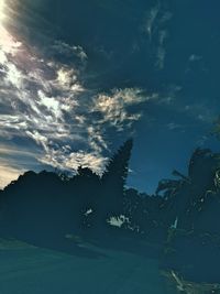 Reflection of trees on water against sky