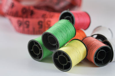 Close-up of multi colored pencils on table