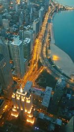 Aerial view of city at night