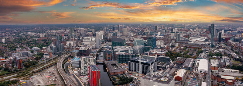 Aerial view of manchester city in uk