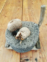 High angle view of wood on table