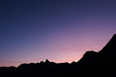 Silhouette mountains against clear sky at sunset