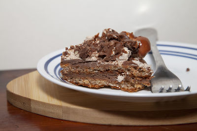 Close-up of cake in plate on table