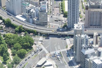 High angle view of buildings in city