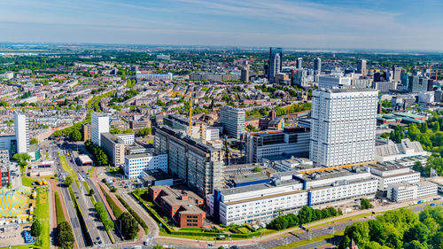 High angle view of buildings in city