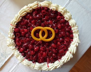 High angle view of dessert on table