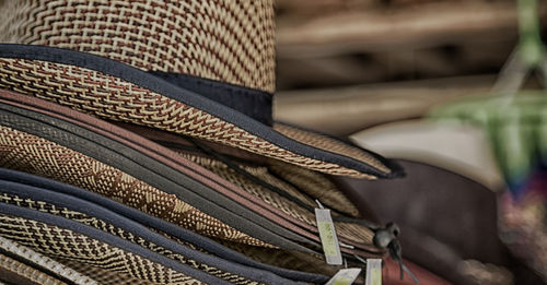 Close-up of hat on display at store