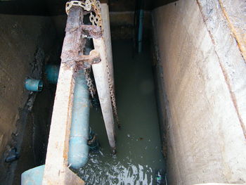 Close-up of rusty pipe against wall