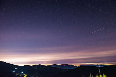 Scenic view of mountains against sky at night