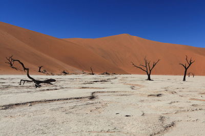 Scenic view of desert against blue sky