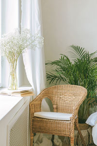 High angle view of empty chair at home