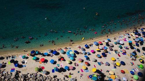 High angle view of people on beach