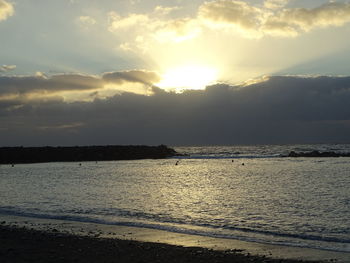 Scenic view of sea against sky at sunset