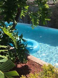 High angle view of swimming pool by sea