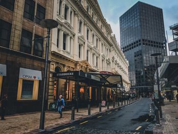 View of city street and buildings