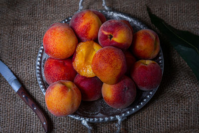 High angle view of fruits in container