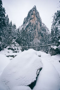 Snow covered landscape against sky