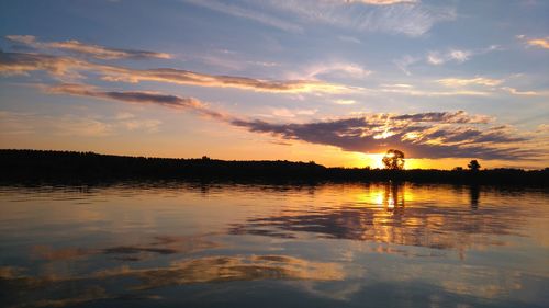 Scenic view of lake against sky during sunset