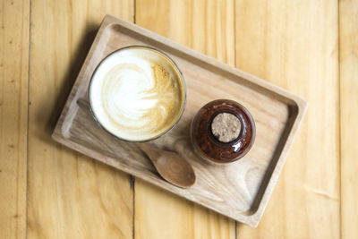 High angle view of coffee on table