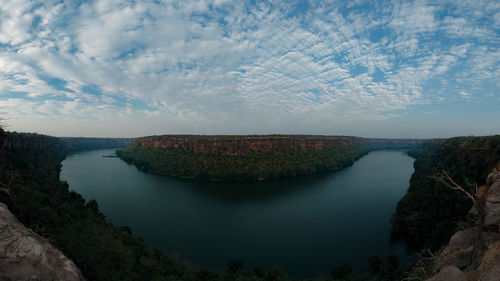 Panoramic view of lake against sky