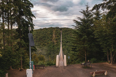 Panoramic view of the geierlay suspension bridge in its entire length, germany. drone photography.