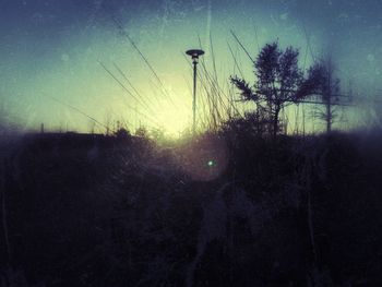 Silhouette trees on landscape against sky