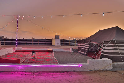 View of empty stadium at sunset