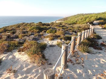 Scenic view of sea against clear sky