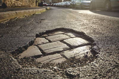 Surface level of cobblestone street