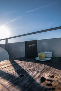 View of coffee beans on table against sky