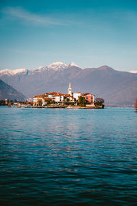 Borromee island on lake maggiore seen from the boat carrying tourists