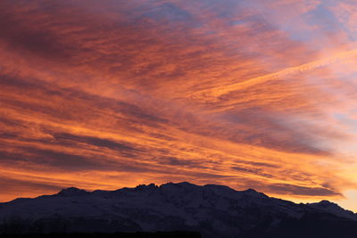 Scenic view of mountains against sky during sunset