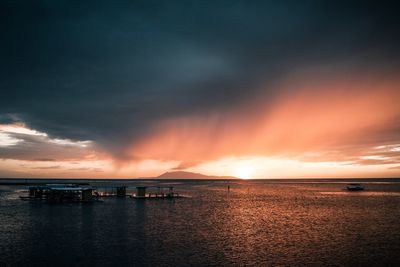 Scenic view of sea against dramatic sky