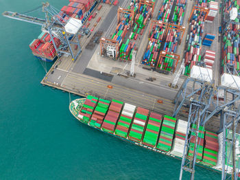High angle view of boats in sea