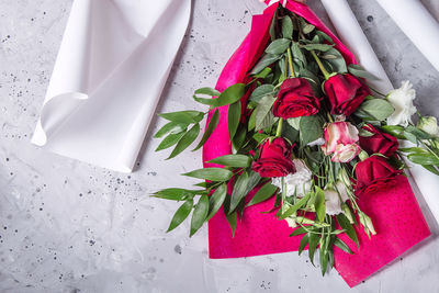 High angle view of flower bouquet on table